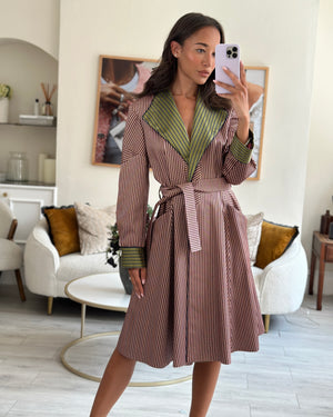 Etro Pink and Green Striped Silk Coat with Belt FR 38 (UK 10)