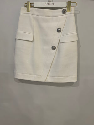 Balmain White Mini Skirt with Silver Button Details Size FR 36 (UK 8)