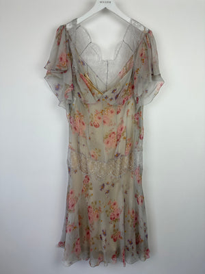 Dolce & Gabbana Sleeveless Silk Dress with Floral Print and Lace Insert Details Size IT 42 (UK 10)