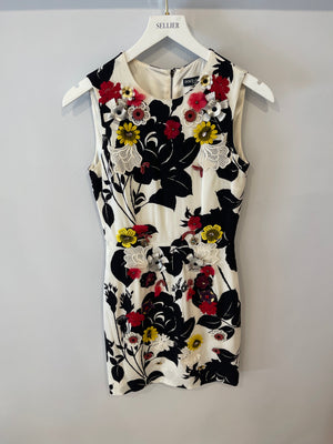 Dolce & Gabbana Black and White Sleeveless Mini Floral Embellished Dress Size IT 36 (UK 4)