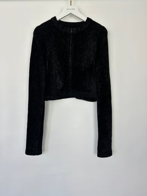 Alaia Black Cropped Zip Glitter Faux Fur Jumper Size FR 40 (UK 12)