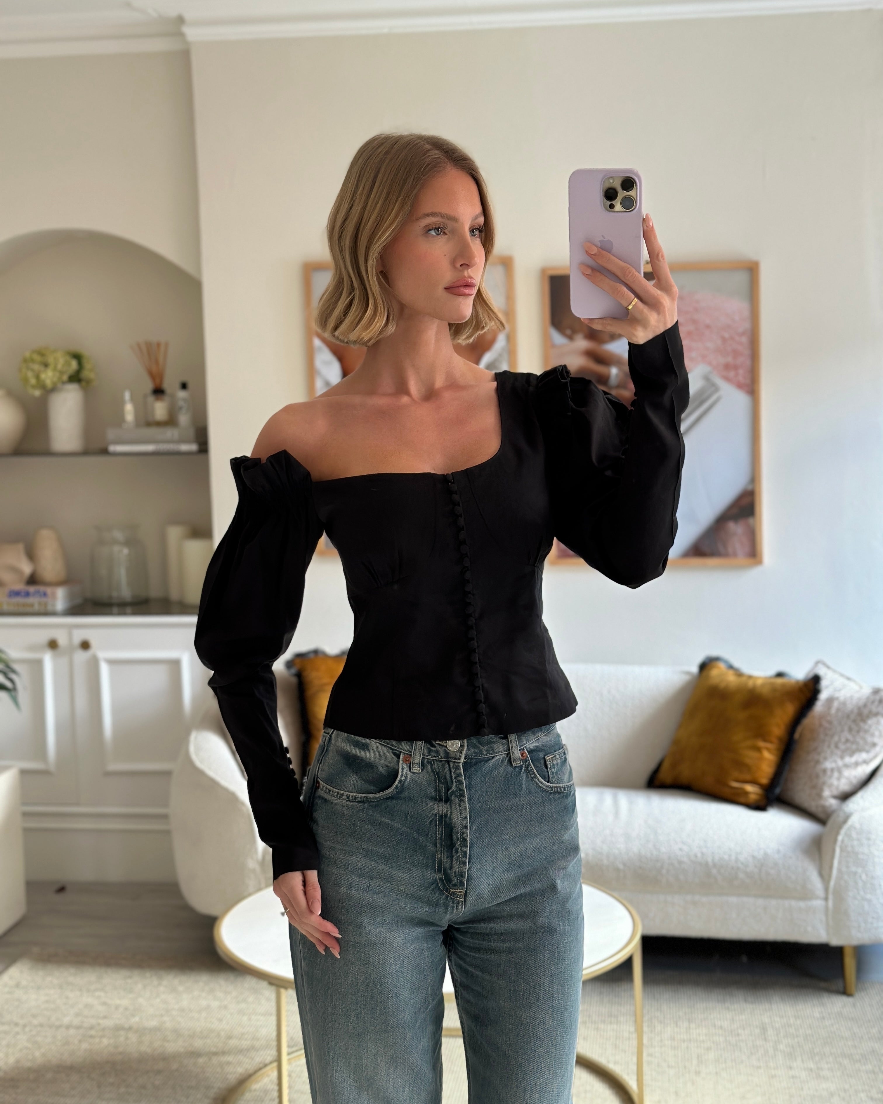 Off shoulder silk online blouse