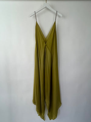 Alexandre Vauthier Sea Weed Green Silk Maxi Dress with Crystal Details FR 36 (UK 8)