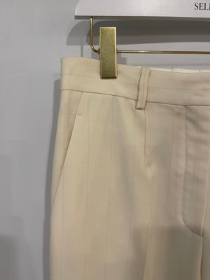 Loro Piana Cream Wool Striped Trousers with Hem Detailing Size IT 44 (UK 12)