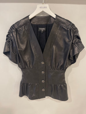 *HOT* Chanel 19C Black La Pausa Waisted Leather Shirt with Silver Button Details Size FR 34 (UK 6) RRP £5,250