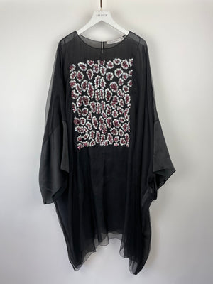 Christian Dior Black Long Sleeve Cape Dress with Pink Sequins Floral Detail Size FR 38 (UK 10)RRP4500£