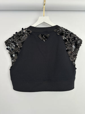 Prada Black Cotton Shorts and Crop Top Set With Sequin Embellishment Detail Size Small (UK 8)