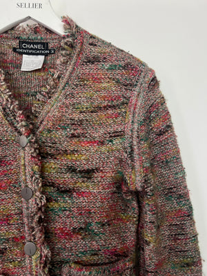 Chanel 99A Pink Multi-Colour Cardigan with Fringed Edge and Pocket Detail Size FR 40 (UK 12)