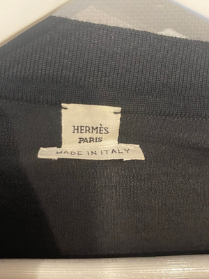 Hermès Black Wool Long-Sleeve Jumper with Silk Collar Detailing Size FR 38 (UK 10)