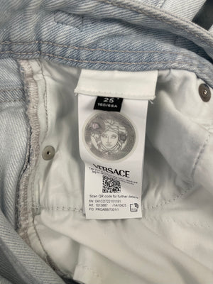 Versace Light Blue Denim Medusa '95 Jeans with Silver Logo Detail IT 25 (UK 6) RRP £830