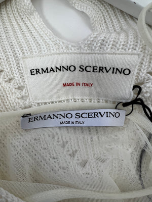 Ermanno Scervino White Strap Midi Dress with Embellished Diamanté Detail Size IT 38 (UK 6)