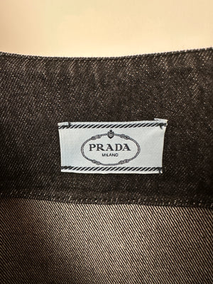 Prada Black Denim Mini Dress with Logo Detail and Distressed Hem Size IT 36 (UK 4)