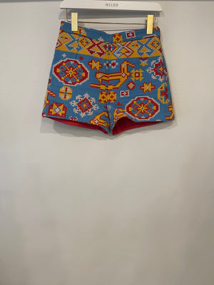 Valentino Blue, Yellow and Red Aztec Pixel Printed Shorts Size IT 38 (UK 6)