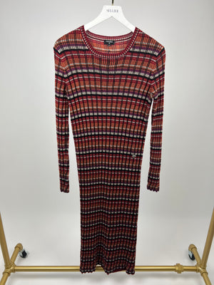 Chanel Orange Ribbed Long Sleeve Round Neck Maxi Dress with CC Button Detail FR 40 (UK 12)