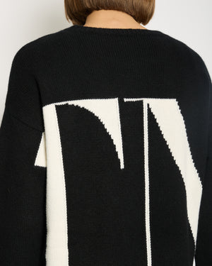 Valentino Black Oversized Knitted Jumper with White VLTN Maxi Logo Detail Size S (UK 8) RRP £735