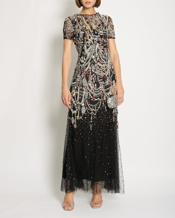 *HOT* Alexander McQueen Black Long Mesh Gown Dress with Crystals & Stones Embellishments Detail IT 38 (UK 6) Est RRP £14500