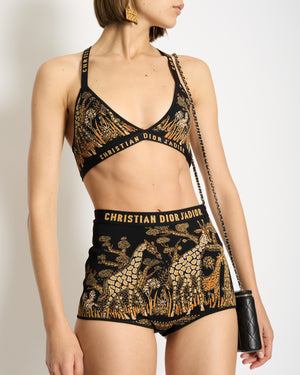 Christian Dior J'Adior Black & Orange Knitwear Bra & Shorts Set with Giraffe Animal Details Size S (UK 8)