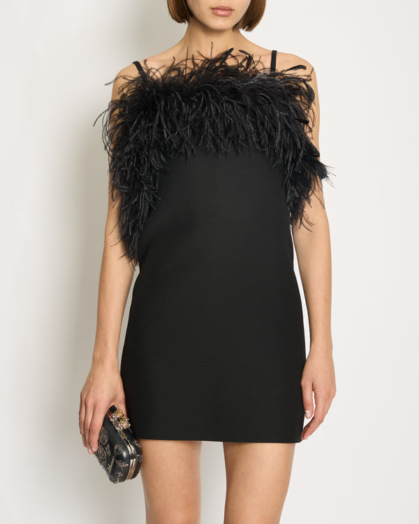 Valentino Black Mini Dress with Feather Details Size IT 38 (UK 6)