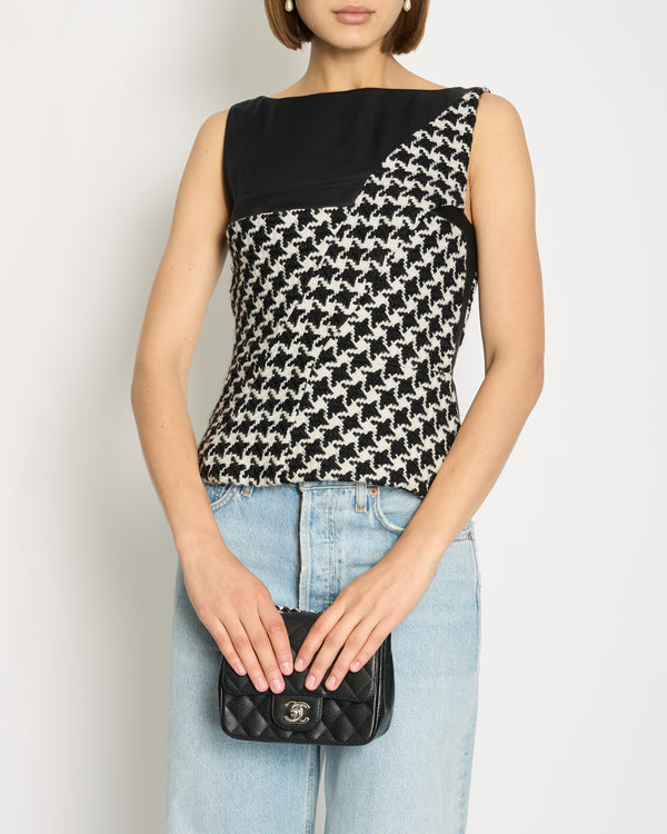 Christian Dior Black Sleeveless Vest with Black & White Knitted Houndstooth Detail FR 34 (UK 6)