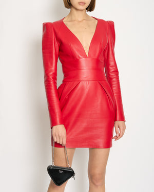 Alexandre Vauthier Red Leather Long Sleeve Dress FR 36 (UK 8)