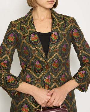 Gucci Green Floral Brocade Blazer Jacket with Floral GG Logo Detail Size IT 36 (UK 4)