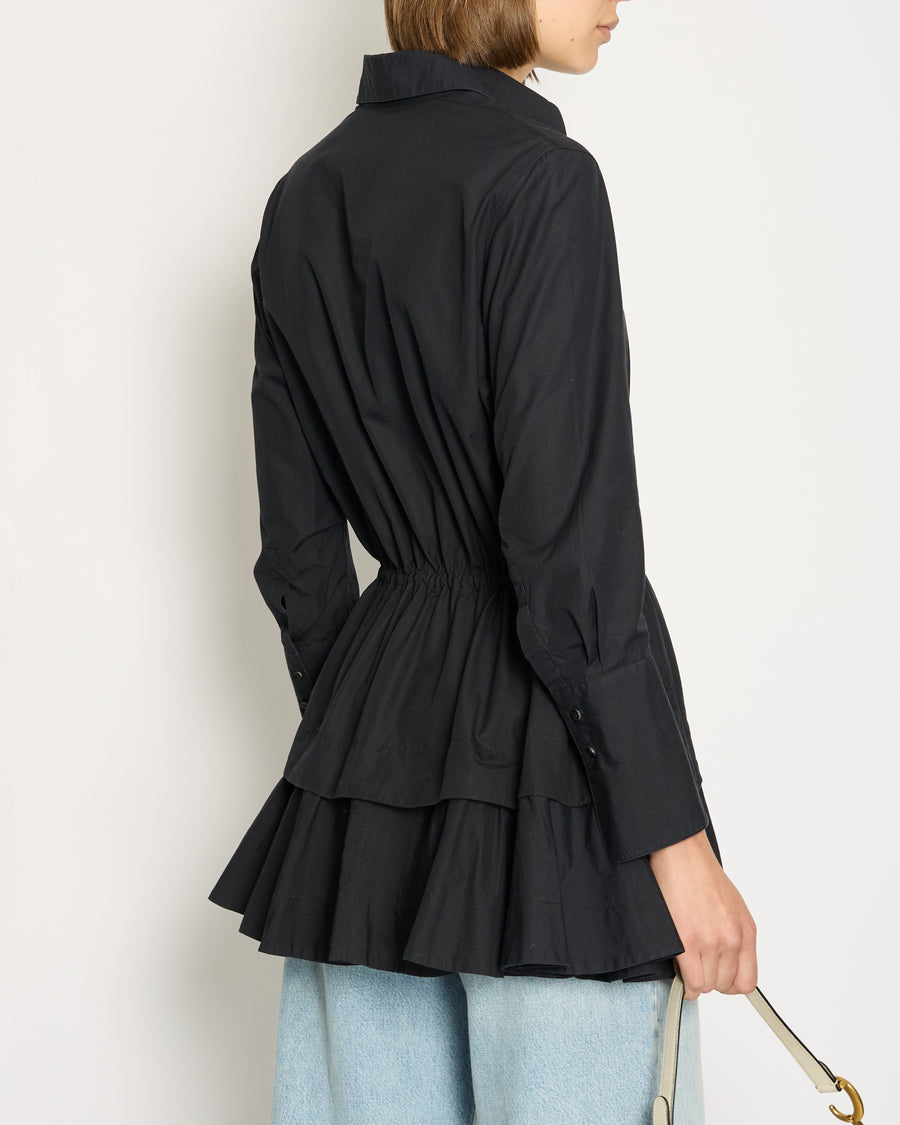 Alaia Black A-Line Shirt With Tie Waist and Tiered Mini Dress Size IT 36 (UK 4)