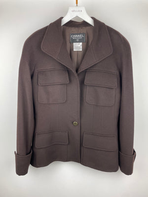 Chanel 98A Brown Cashmere Coat With Shoulder Pads and Pocket Details FR 42 (UK 14)