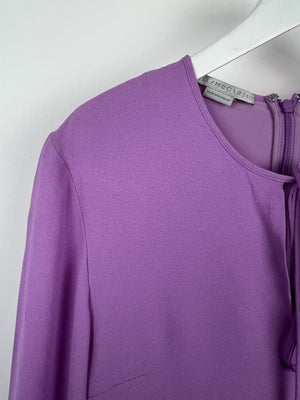 Stella McCartney Lilac Long Sleeve Pleated Waist Midi Dress with V-Neck Tie Detail Size IT 42 (UK 10) RRP £900