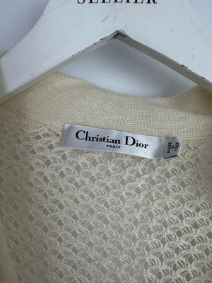 Christian Dior Cream Crochet Linen Jumpsuit With Drawstring Waistband and Shirt Collar Neckline Size FR 34 (UK 6)