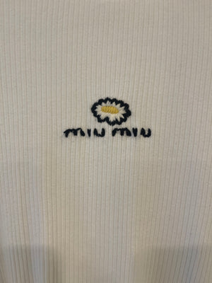 Miu Miu White Crop Top with Daisy Detail and Frill Hem Size S (UK 8)