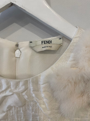 Fendi Pearl White Textured Sleeveless Dress with Mink Fur Detailing Size IT 42 (UK 10)