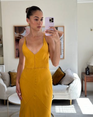 Gabriela Hearst Yellow Brigita Cashmere & Silk Blend Maxi Dress With Stitch Detailing