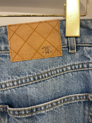 Chanel Blue Flared Jeans with Crystal CC Logo Detail Size FR 34 (UK 6)