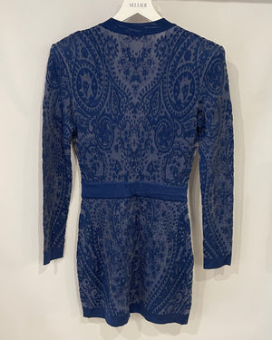 Balmain Blue Lace Mini Dress with Gold Zip Detail Size FR 38 (UK 10)