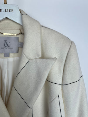 Ralph & Russo White Wool Coat with Black Striped Line Details Size IT 44 (UK 12)