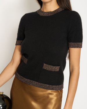 Chanel Black and Gold Cashmere Blend Short Sleeve Jumper with Metallic Thread Size FR 36 (UK 8)