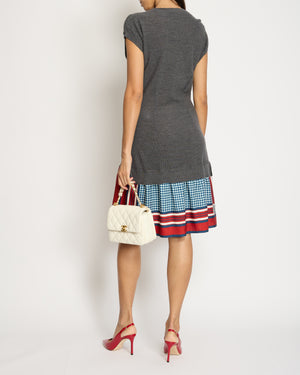 Louis Vuitton Grey Wool and Mini Dress with Blue, Red and White Printed Skirt Size S (UK 8)