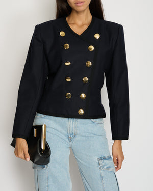 Saint Laurent Navy Double-Breasted Wool Jacket with Gold Button Detail FR 40 (UK 12)