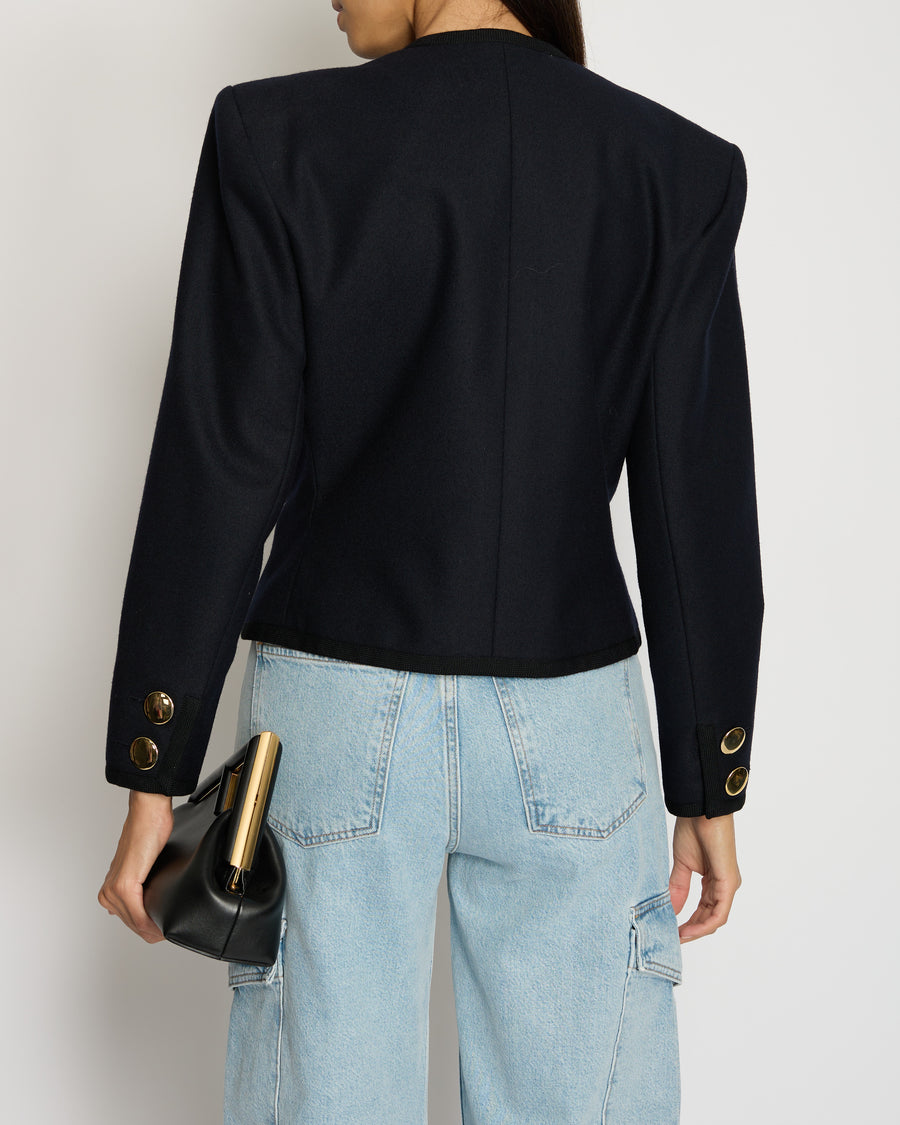 Saint Laurent Navy Double-Breasted Wool Jacket with Gold Button Detail FR 40 (UK 12)