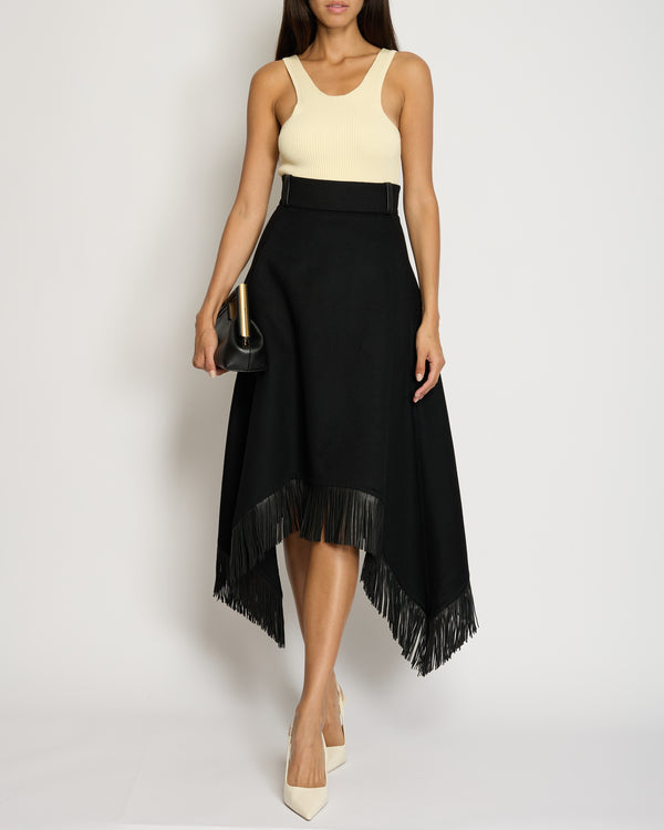 Saint Laurent Black Midi Skirt with Leather Tassel Details Size FR 36 (UK 8)