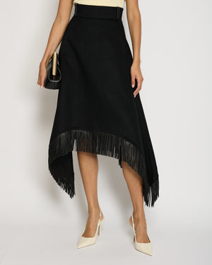 Saint Laurent Black Midi Skirt with Leather Tassel Details Size FR 36 (UK 8)