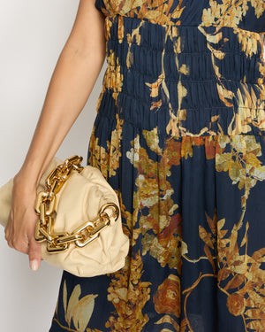 Chanel Navy Floral Silk Sleeveless Mini Dress With Decorative Gold Button Details FR 38 (UK 10)