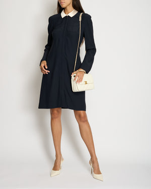 *VINTAGE* Chanel 97/A Navy Long Sleeve Midi Dress with Detachable Collar Detail FR "Petit" (UK 12)