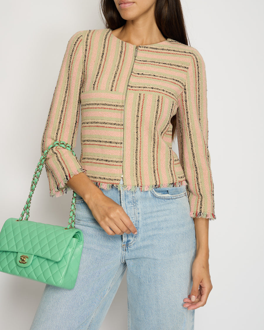 Chanel 00/C Vintage Pink, Green Beige Round Neck Long Sleeve Striped Jacket FR 34 (UK 6)