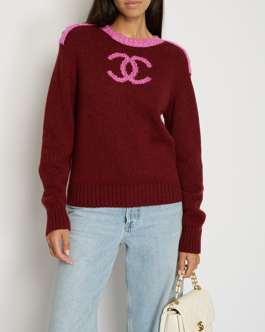 Chanel Pink CC Round Neck Jumper with Crystal Button Detail FR 36 (UK 8)