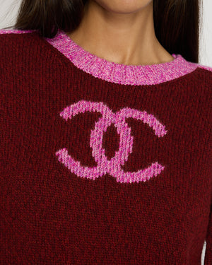 Chanel Pink CC Round Neck Jumper with Crystal Button Detail FR 36 (UK 8)