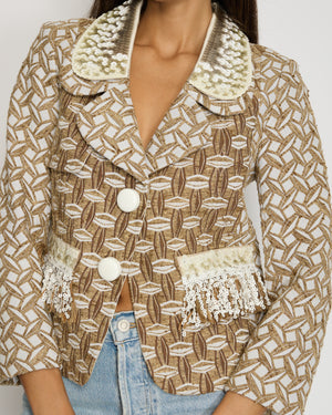 Louis Vuitton 2013 Plaid Print Jacket with Sequin Collar and Pocket Detail FR 34 (UK 6)