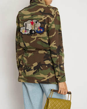 Saint Laurent Khaki Camouflage Jacket with Patch Detailing Size S (UK 8)