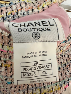 Chanel 96P Pink and Multicolour Tweed Jacket and Skirt Set Silk Two-Piece Top and Skirt Set Size FR 42 (UK 14)