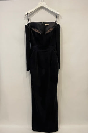 New Arrivals Black Off-Shoulder Velvet Gown Dress with Lace Detailing Size FR 34 (UK 6)